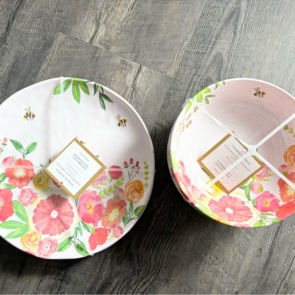 Cupcakes and Cashmere Spring Pink Dinner Plates and Bowls Set